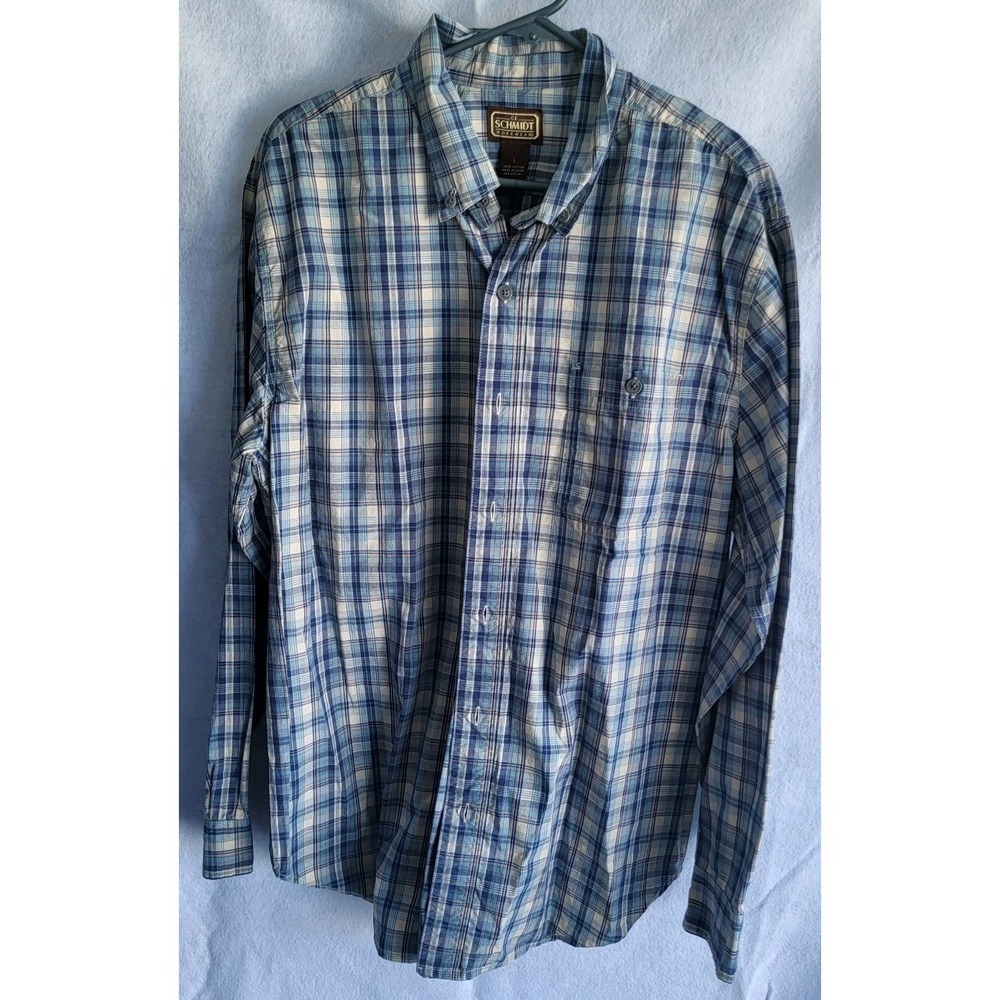 ce‎ schmidt work wear blue plaid button down l large lg